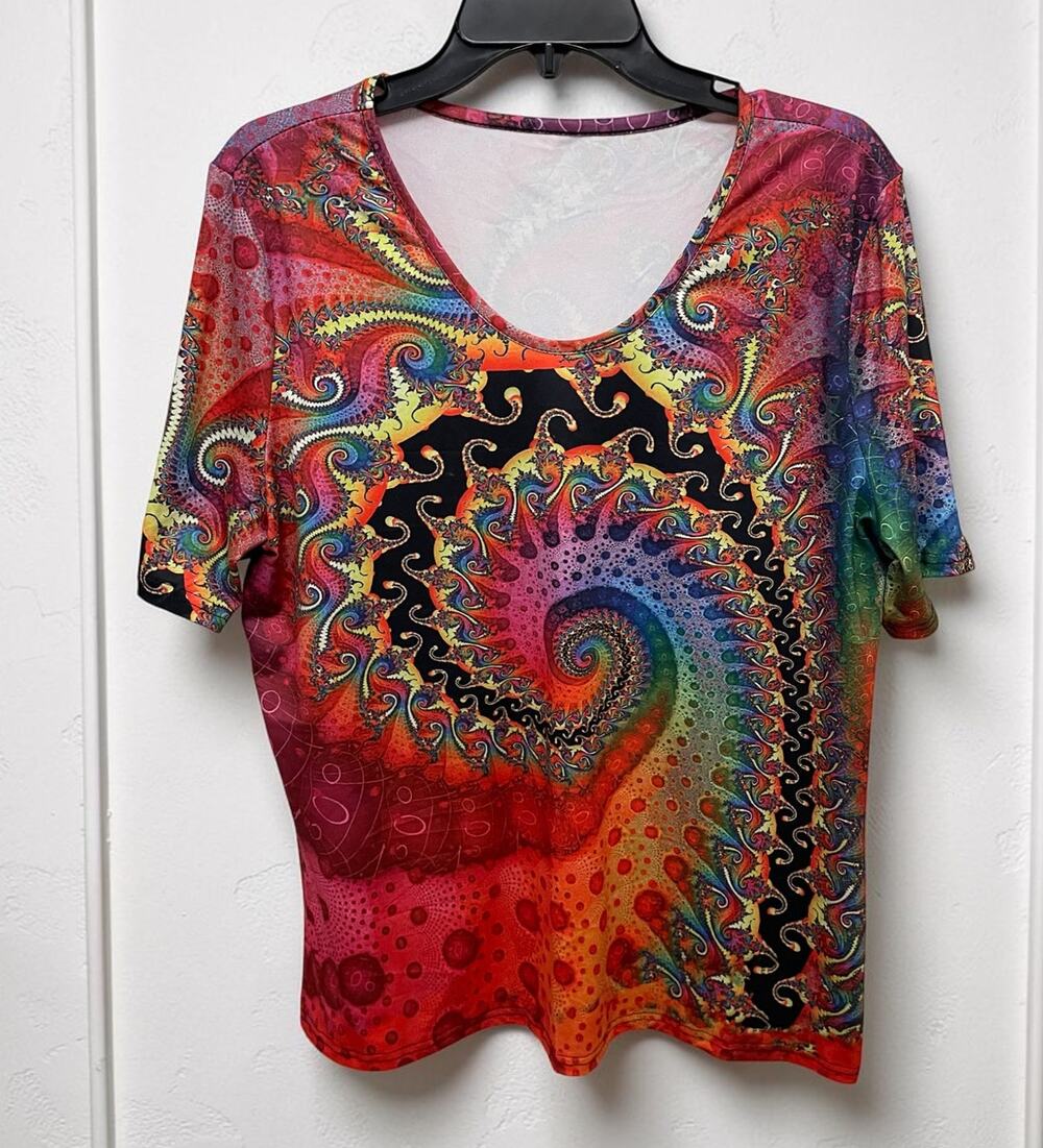 Woman's Swirl Blouse Colorful Hippie Festival XL Rave Indie Retro Avent Garde
